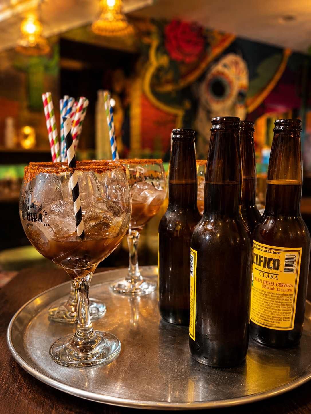 Bar de La Cantina con cervezas y cócteles mexicanos